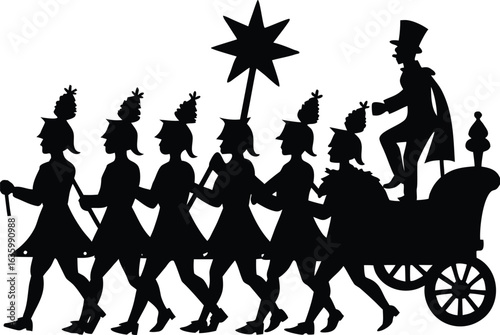 Festive Christmas parade silhouette vector design with holiday celebration clipart