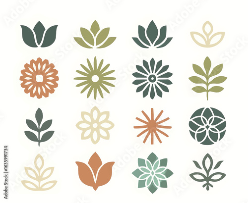 Set of elegant floral logo icons. Abstract geometric nature symbols for wellness and beauty brands.