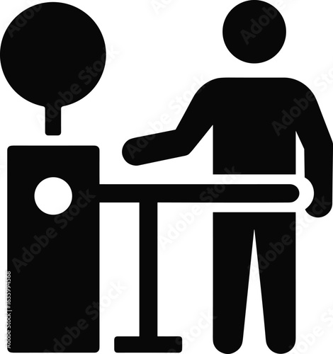 Black silhouette of a person at a turnstile entry exit