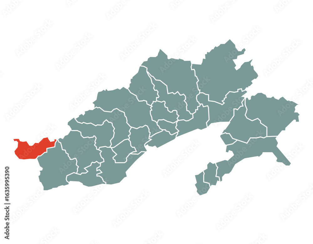 Fototapeta premium Tawang district highlighted on Arunachal Pradesh state of India