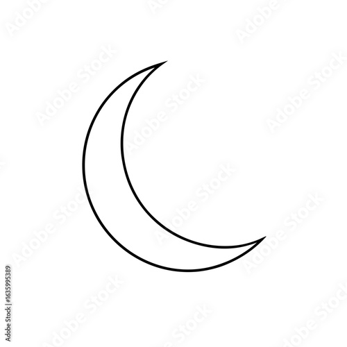 Crescent moon outline on transparent background