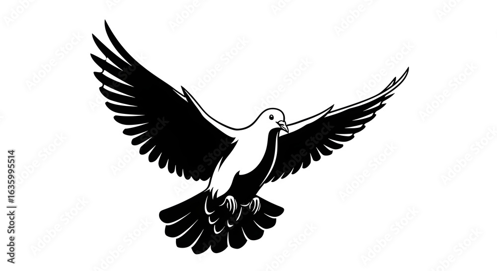 Fototapeta premium Dove in flight black and white