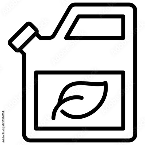 Biofuel Outline Icon Design Vector - Fuel container marked with a leaf, representing renewable biofuel and eco energy sources