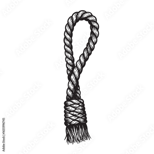 Detailed black and white rope noose illustration depicting hanging symbolically
