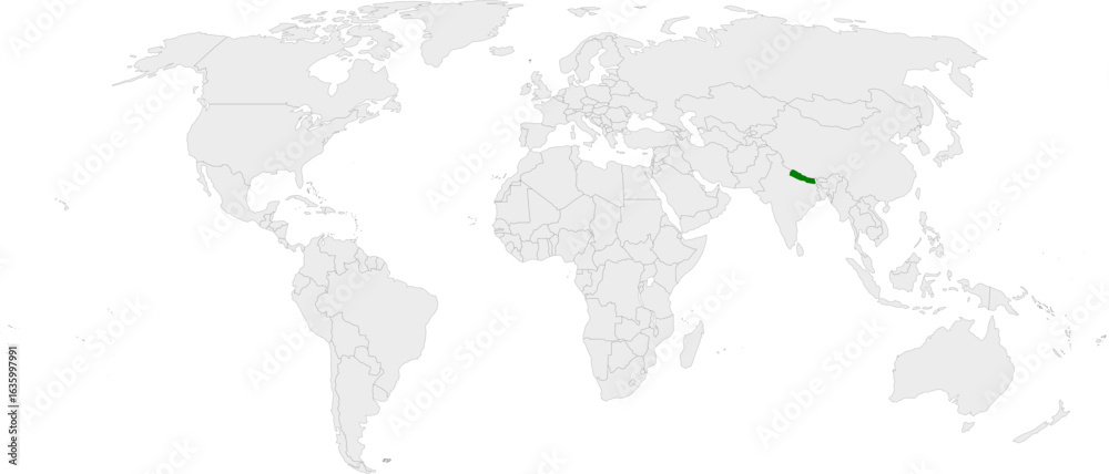 Naklejka premium Nepal map vector in light gray with green highlight