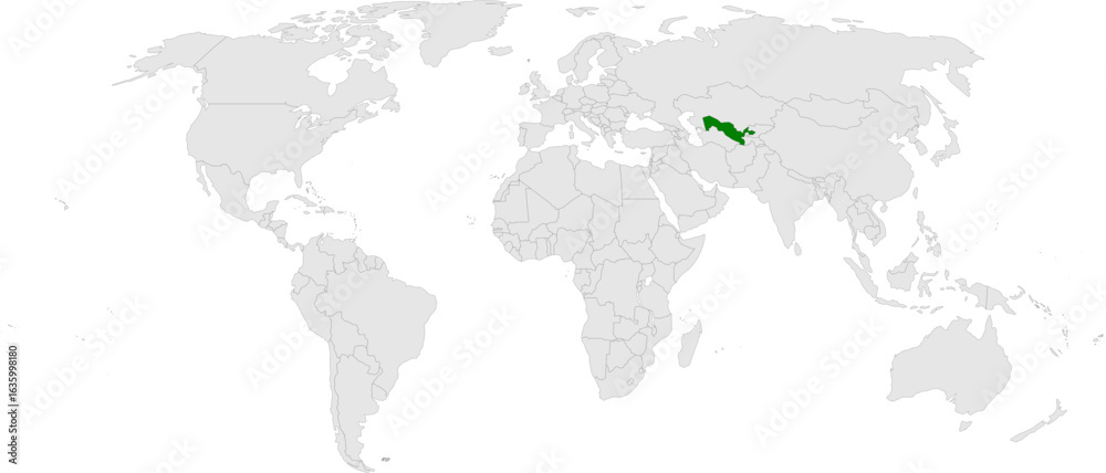 Obraz premium Uzbekistan map vector in light gray with green highlight
