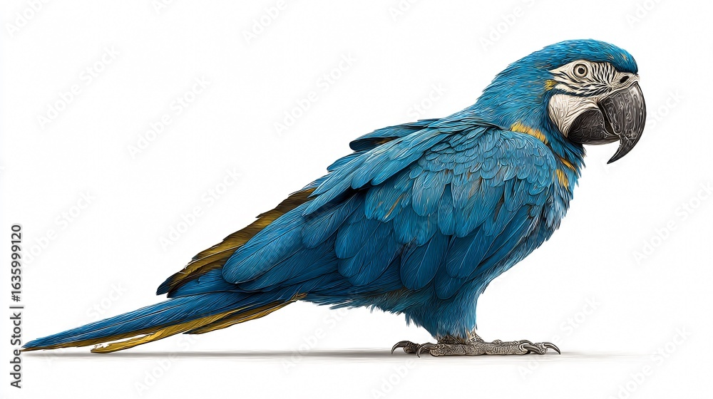 Obraz premium Vibrant Blue Macaw Parrot on White Background - Isolated Exotic Bird Photography