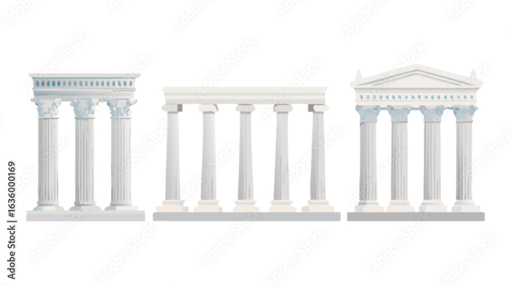 Obraz premium Ancient greek architecture doric ionic corinthian order columns and pillar vector design illustration