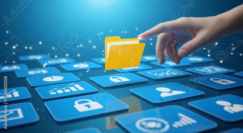 Selecting a Folder Icon on Digital Interface  Data Security Cloud Storage File Management Technology Concept Stock Photo