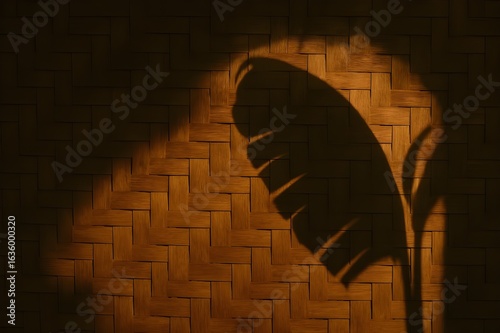 Shadow of Old Banana Leaves Piercing Through Bamboo Woven Wall in a Traditional Kitchen at Sunset_2
