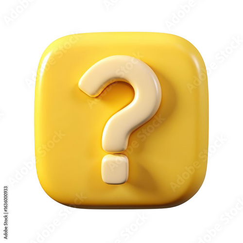 3d yellow question mark icon isolated on transparent background