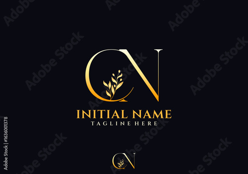 Letter CN Beauty Logo with Flourish Ornament Luxury, Suitable for any Business with CN Initials