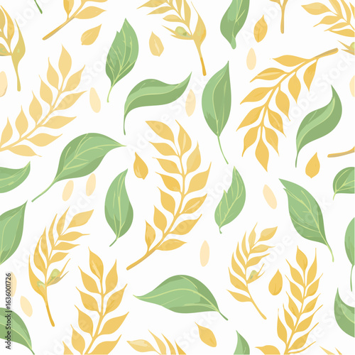 Oat pattern. Vector oatmeal illustration. Cereal grain seamless background.