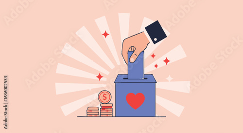 Donation and Charity Box with Hand and Money