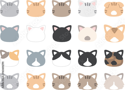 いろいろな柄・種類の猫アイコンセット