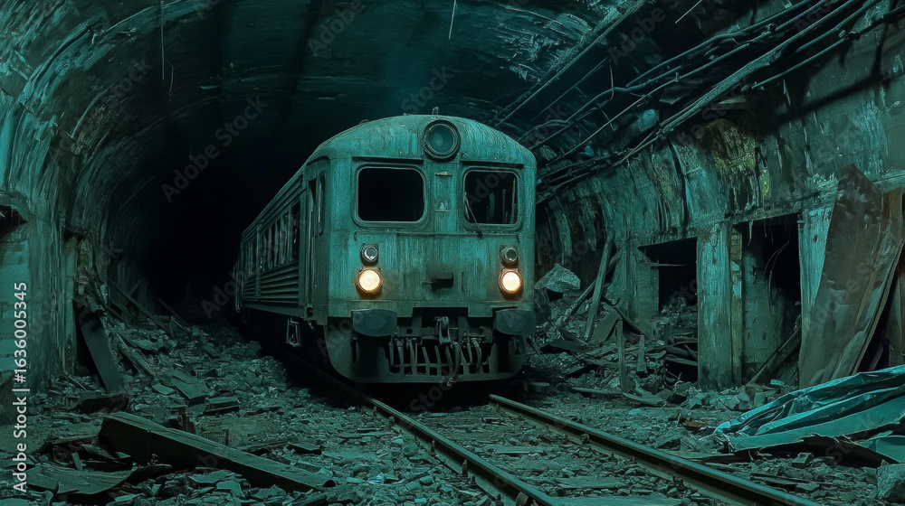 Naklejka premium A train is traveling through a tunnel