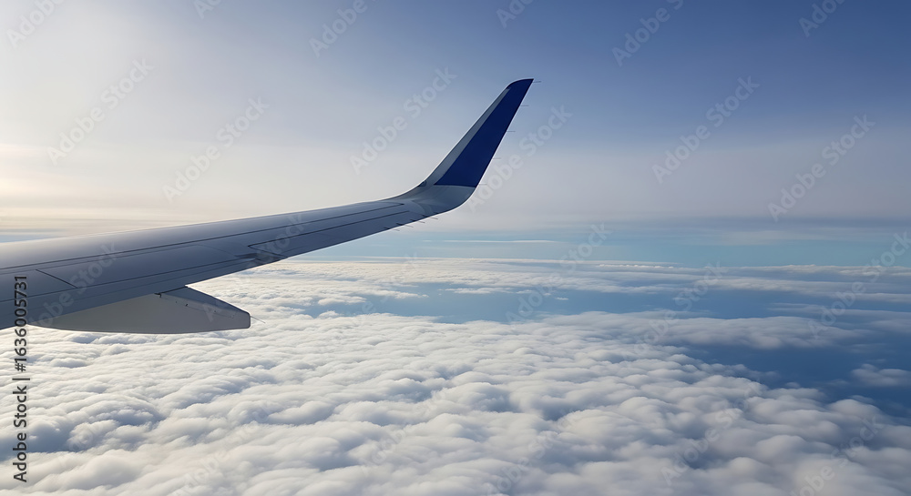 Obraz premium Airplane Wing and Wingtip Above Fluffy Clouds.