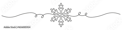 Continuous line art of a snowflake isolated on a transparent background. This icon is for a book or wall sticker. Merry Christmas