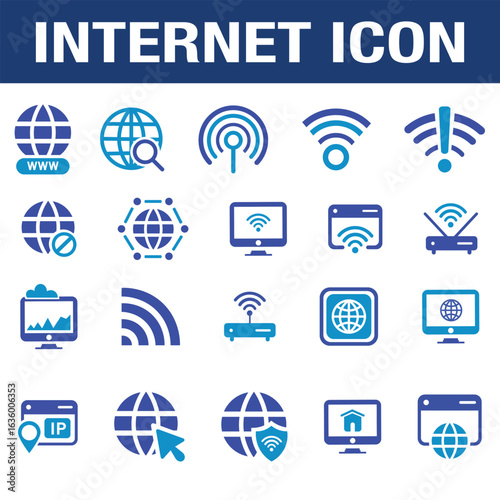 Internet Icon Set Wireless, Connectivity, and Network Symbols