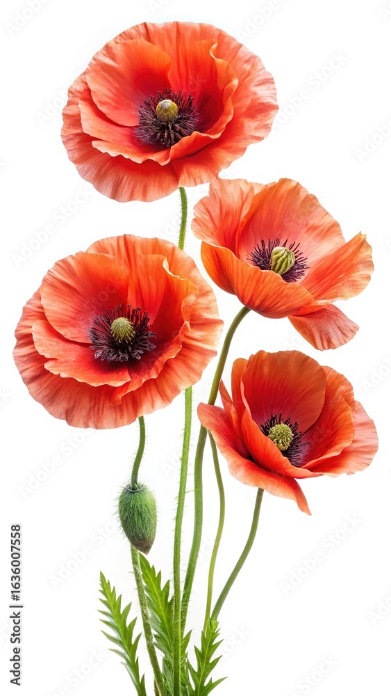 Obraz premium Artistic Arrangement of Orange Poppies with a Soft and Delicate Aesthetic on White Background