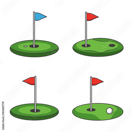 Four Golf Holes with Flags