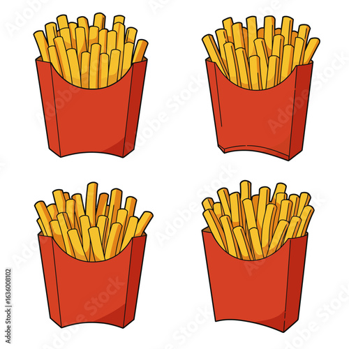 Four Orange Cardboard Boxes Filled with Golden French Fries