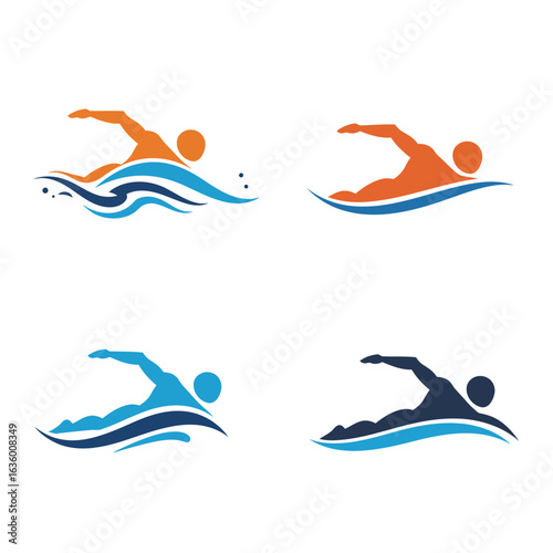 title Four Swimming Logo Variations keywords swimming logos graphic design variation colors orange blue