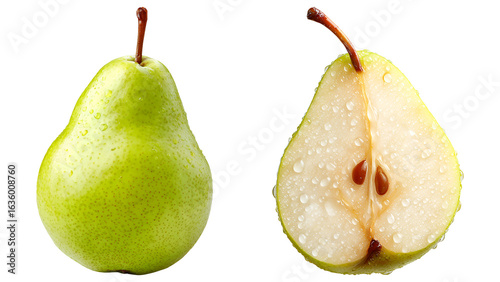 Ripe pear half isolated on transparent background.