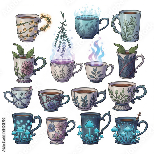 Enchanted Herbal Teacups: Hand-Drawn Magical Brews