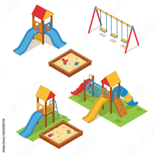 A Playground with Swing Sets and Sandboxes
