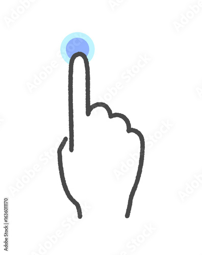 人差し指でボタンをタッチしている手の手書きアイコン -タップや長押しのジェスチャーのイラスト素材