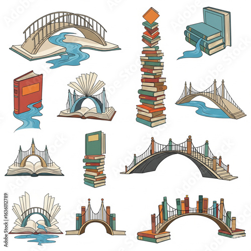 Mythical Books & Bridges: Hand-Drawn Fantasy Library Art