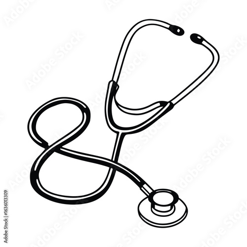 Black and white outline of a stethoscope, perfect for medical, healthcare, or doctor-themed designs.