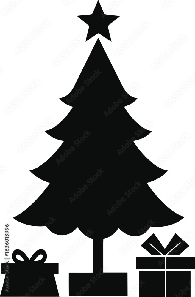 Obraz premium Christmas tree silhouette with gifts isolated on white background