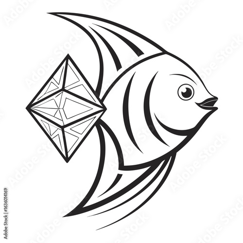 Stylized angelfish with geometric diamond shape integrated into its body design