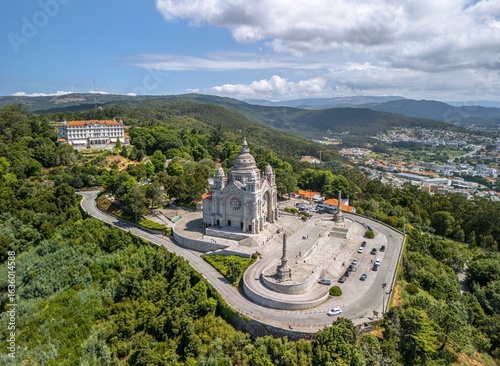 Aerial view of Basilica da Santa Lucia at Monte Santa Lucia, Viana do Castelo, North Portugal.