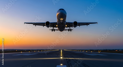 Passenger Airplane Taking Off at Sunset 2.