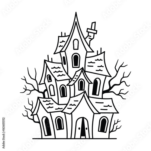 Haunted house isolated on white background is a spooky building associated with ghosts and paranormal activity, often featured in halloween stories