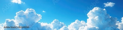 Deep azure sky, scattered cumulus clouds above , background, beautiful, cumulus