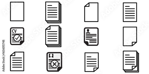 Collection of document icons with status indicators cv and rejected forms white background  vector illustration