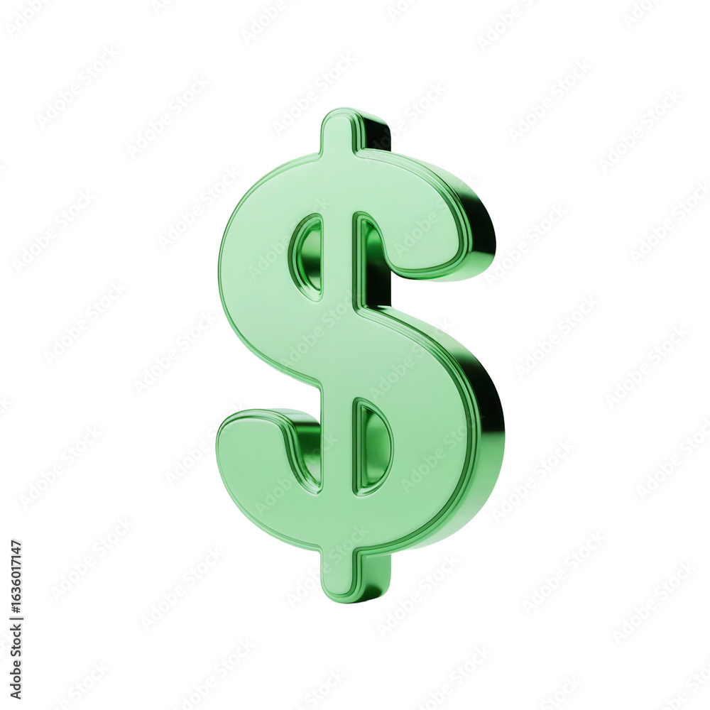 Obraz premium stylish 3d mint green dollar symbol with reflective metallic sheen on pure white background