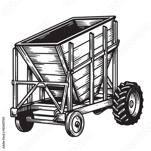 Vintage engraved illustration of a farm grain cart on wheels for agricultural transportation