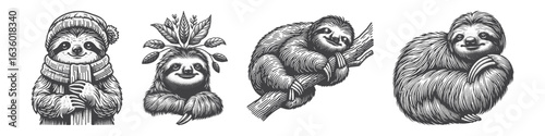 Vintage Hand-Drawn Sloth Sleep Illustration, Lazy Animal Engraved Vector for Relaxation and T-Shirt Design
