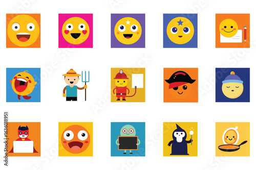 Colorful Emoji and Character Icon Set for Fun Digital Expressions