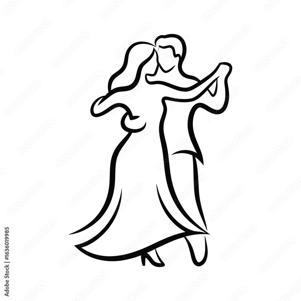 Fototapeta premium Elegant dancing couple isolated on white background, a romantic silhouette illustration of love and harmony in motion, perfect for wedding or anniversary