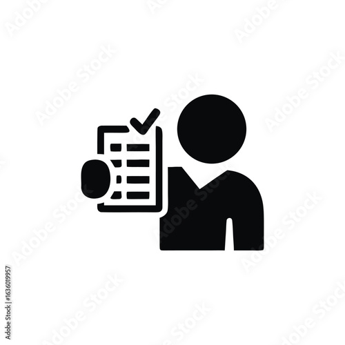 Person holding checklist completed tasks survey with positive feedback and job done successful goal achievement
