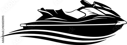 jet ski black silhouette vector, Simple silhouette Design vector icon with white background. Water transportation vector illustration