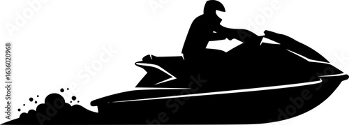 jet ski black silhouette vector, Simple silhouette Design vector icon with white background. Water transportation vector illustration