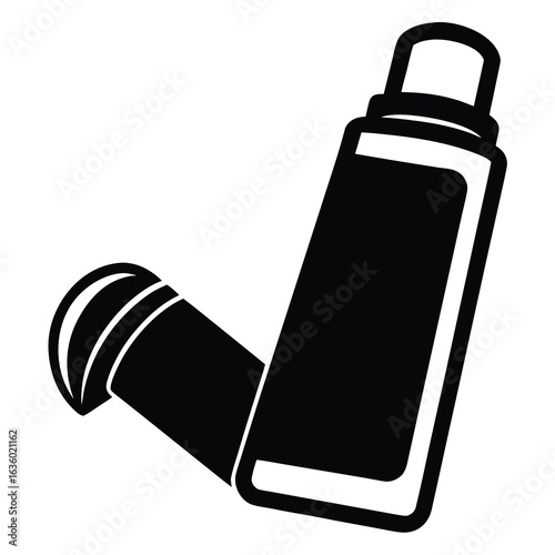 Sleek Black and White Illustration of Asthma Inhaler Device for Respiratory Relief and Medical Treatment with a Modern Aesthetic
