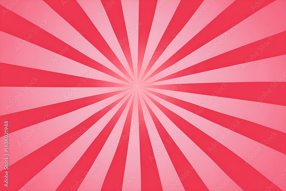 Fototapeta premium Red sunburst rays background, flat vector with bright radiant center